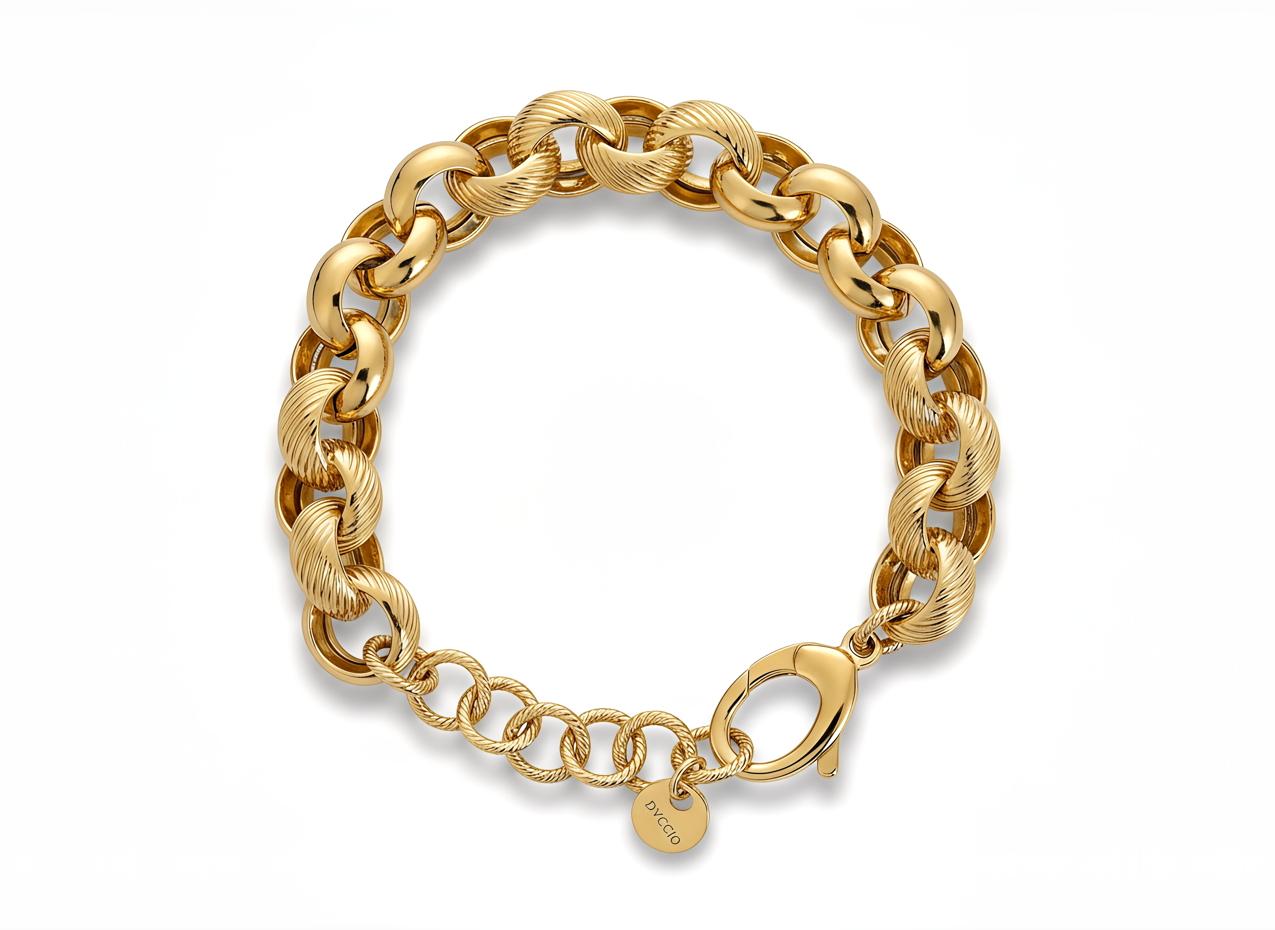 Bracciale a Maglie Tonde Alternate in Argento 925 Laminato Oro 24KT