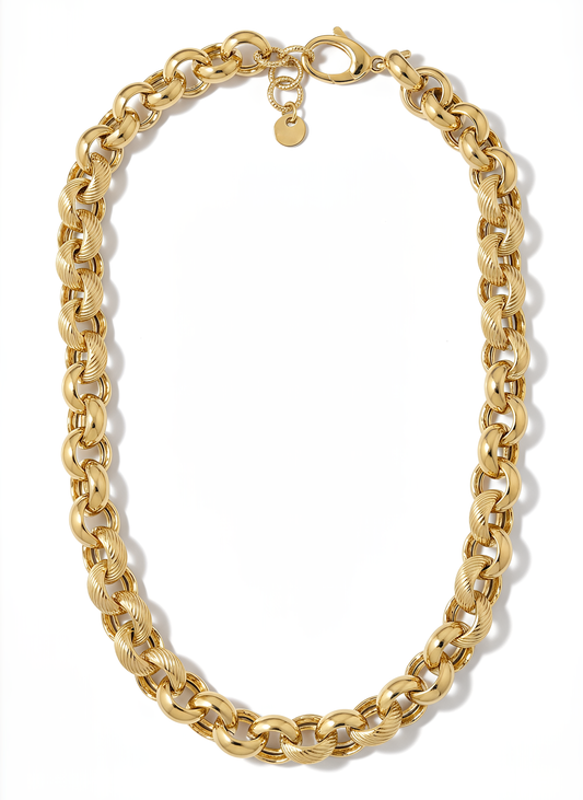 Collana DVCCIO a Catena con Maglie Alternate in Argento 925 Laminato Oro 24KT