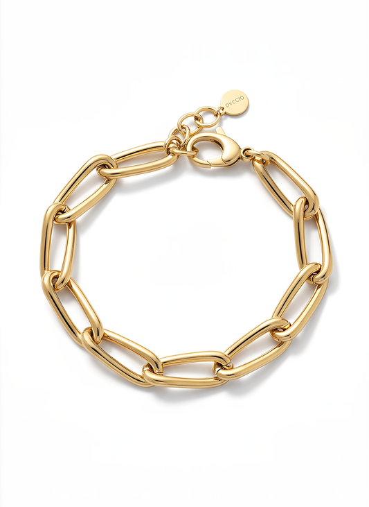 Bracciale Catena Ovale in Argento 925 Laminato Oro 24KT