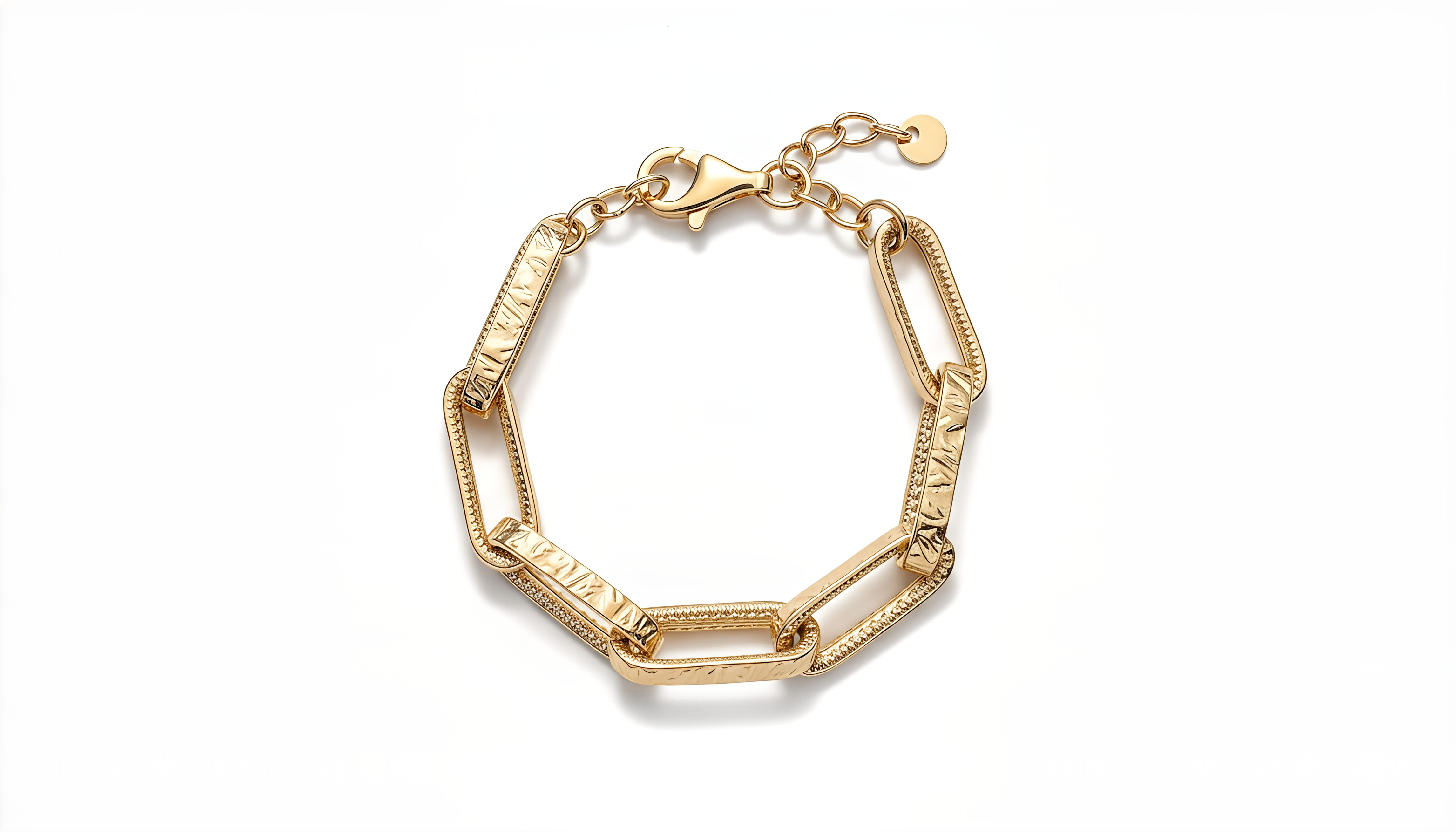 Bracciale a Maglie Rettangolari Decorate Dubai Argento 925 Placcata Oro 24KT