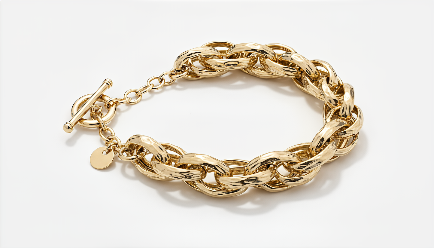 Bracciale Catena Intrecciata in Argento 925 Laminato Oro 24KT