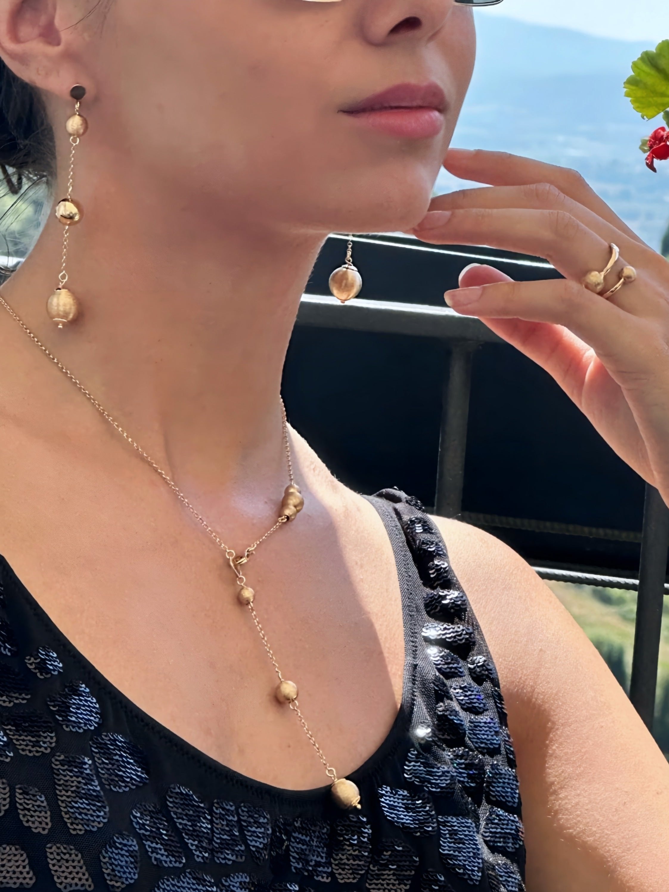 SABA Choker Necklace in 925 Silver Laminated with 24KT Gold and Pendant