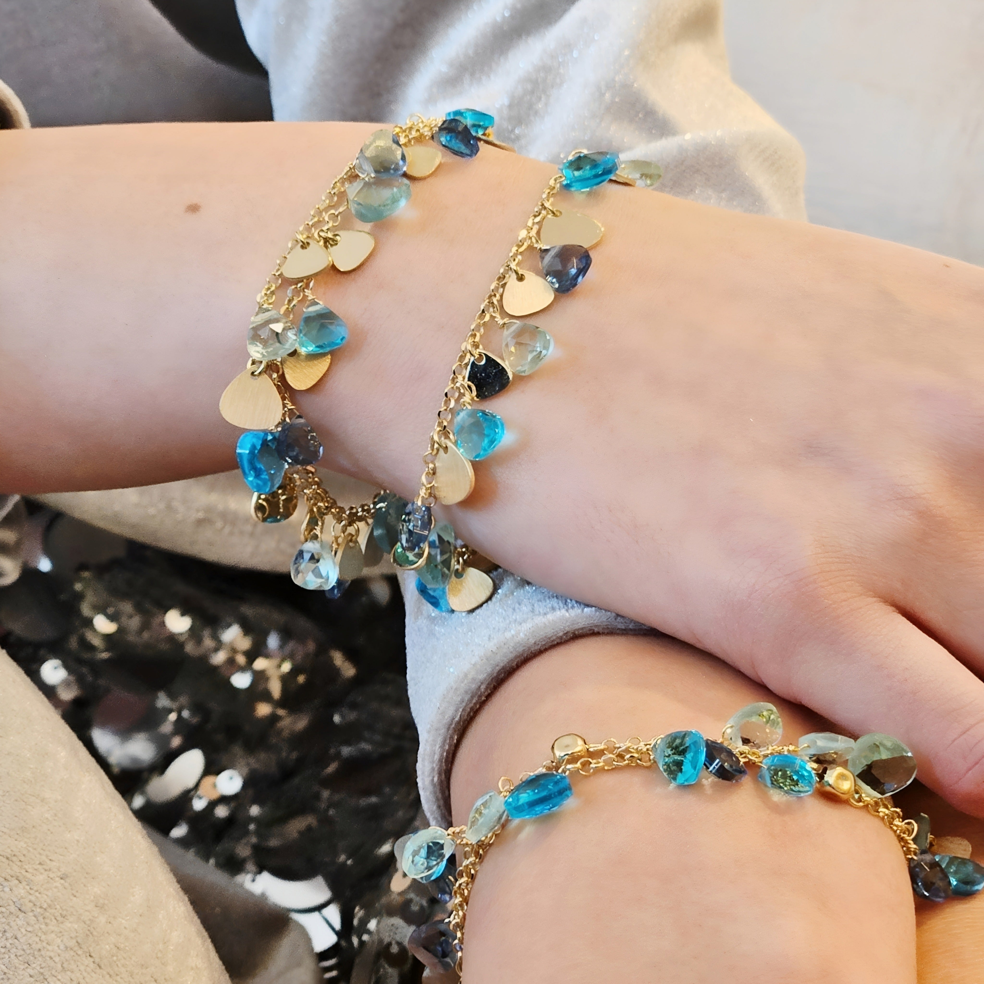 Capri Bracelet 2 Strands 925 Silver Plated 24KT Gold Natural Crystals