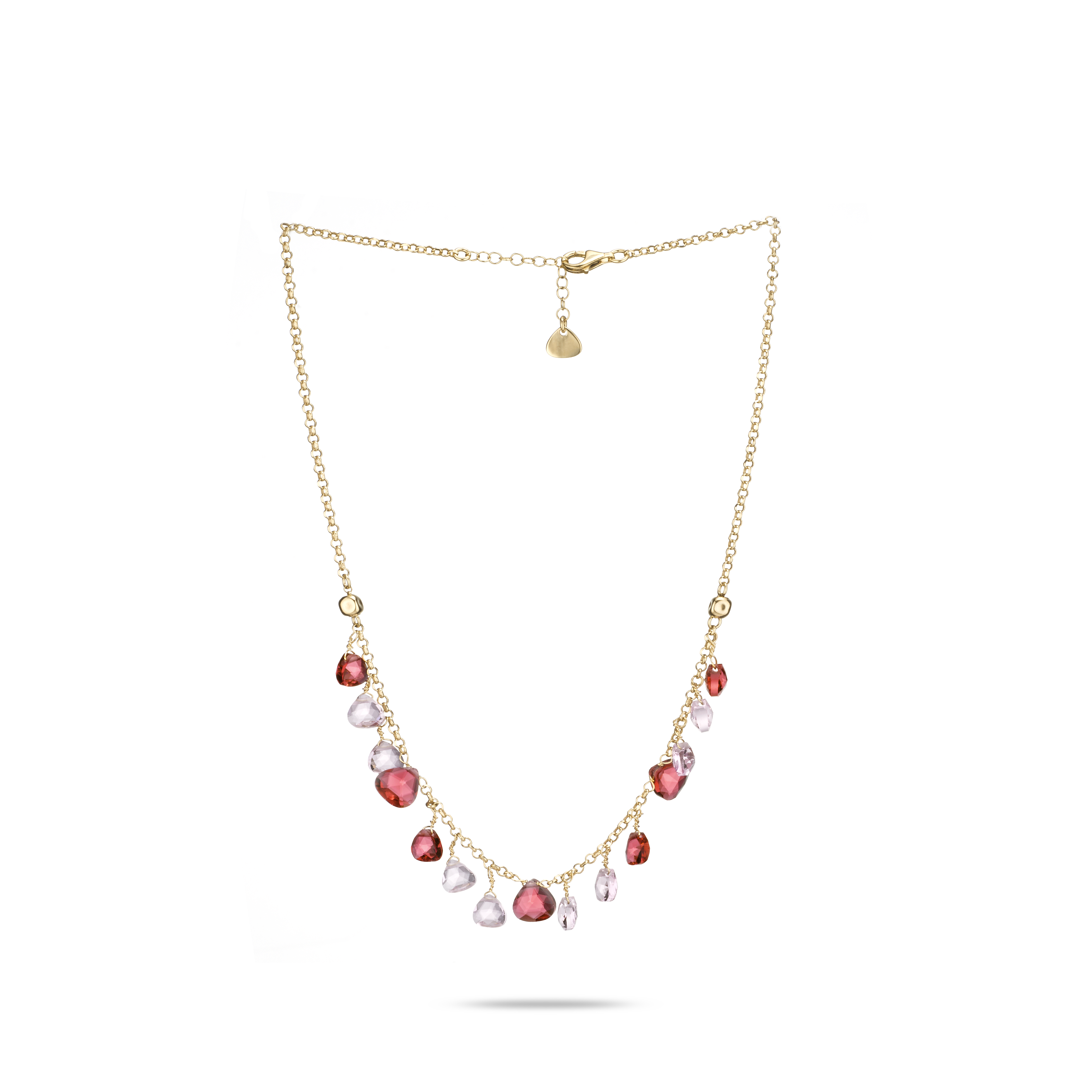 Capri Necklace 925 Silver Plated 24KT Gold Natural Pink Crystals