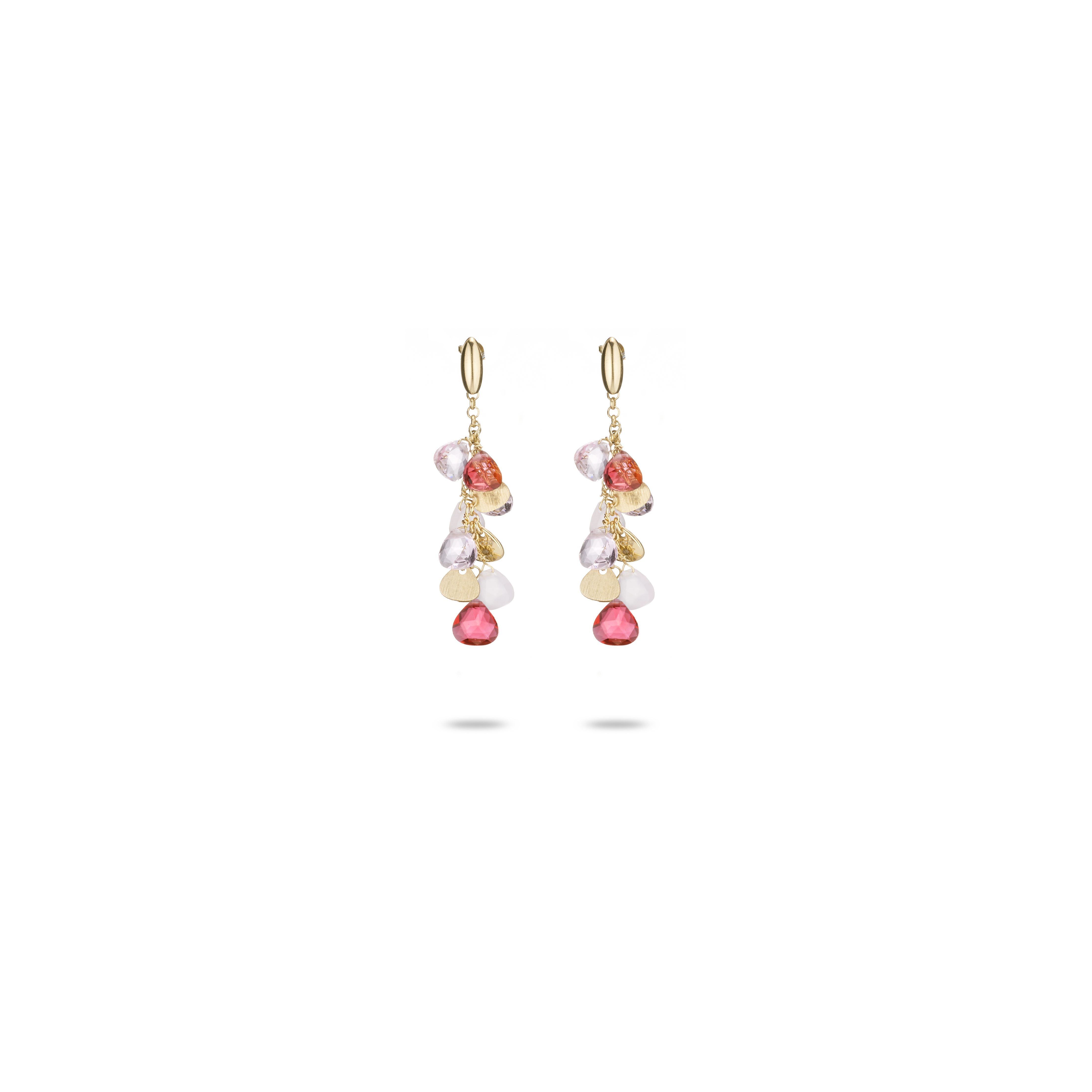 Capri Earrings 925 Silver Plated 24KT Gold Pink Crystal Inserts
