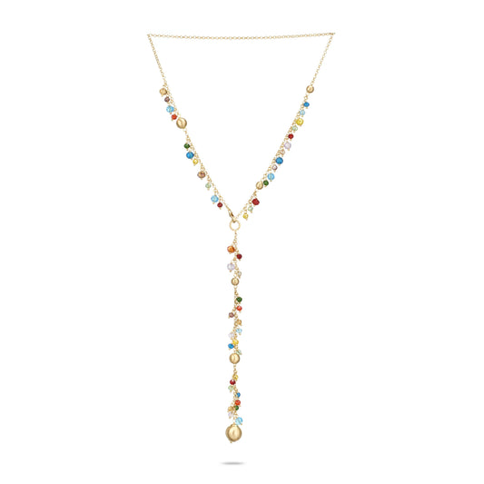 Collana Y Formentera in Argento 925 Laminato in Oro 24KT con Cristalli Naturali e Dettaglio a Goccia