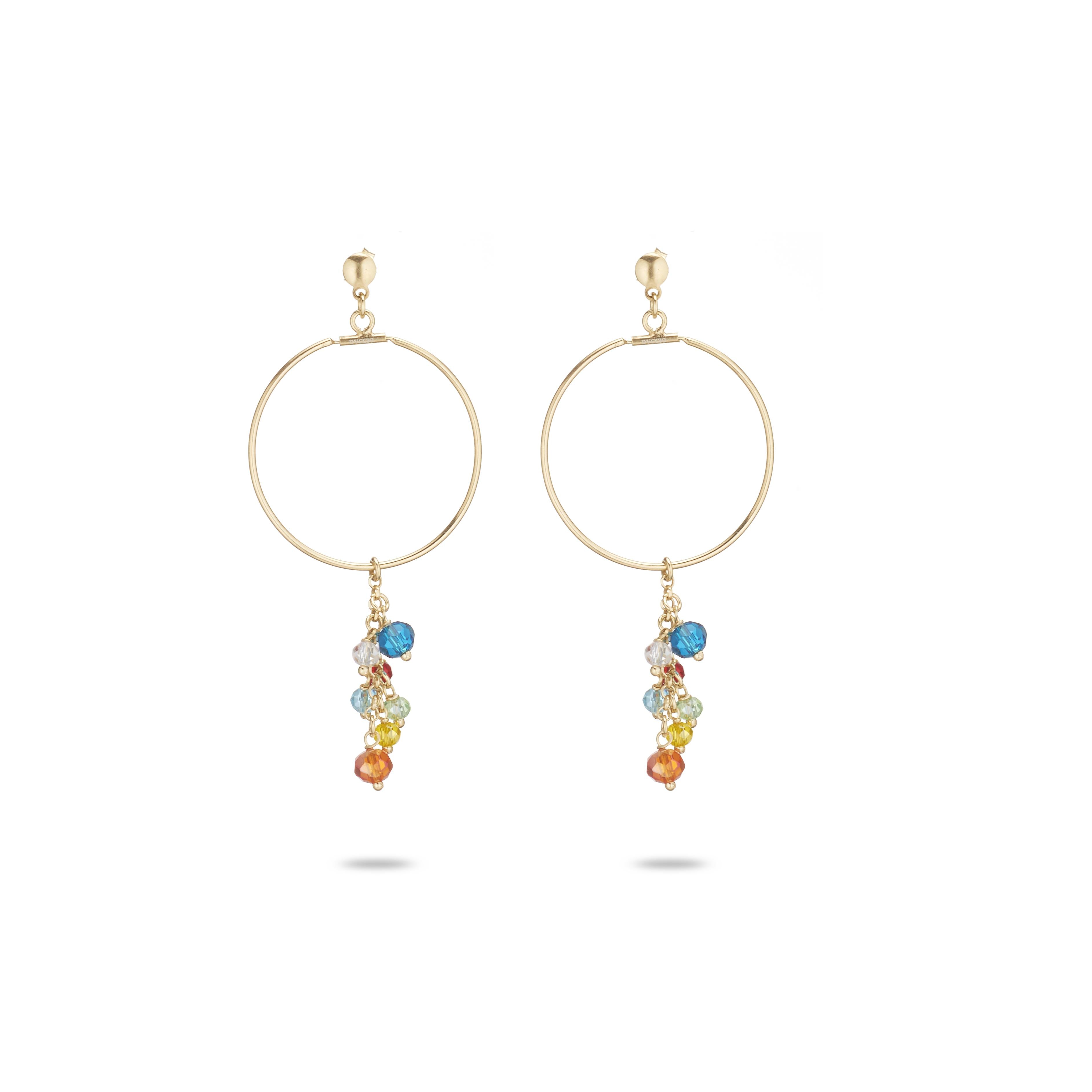 Formentera Hoop Earrings in 925 Silver Laminated in 24KT Gold with Natural Blue Crystals and Amber