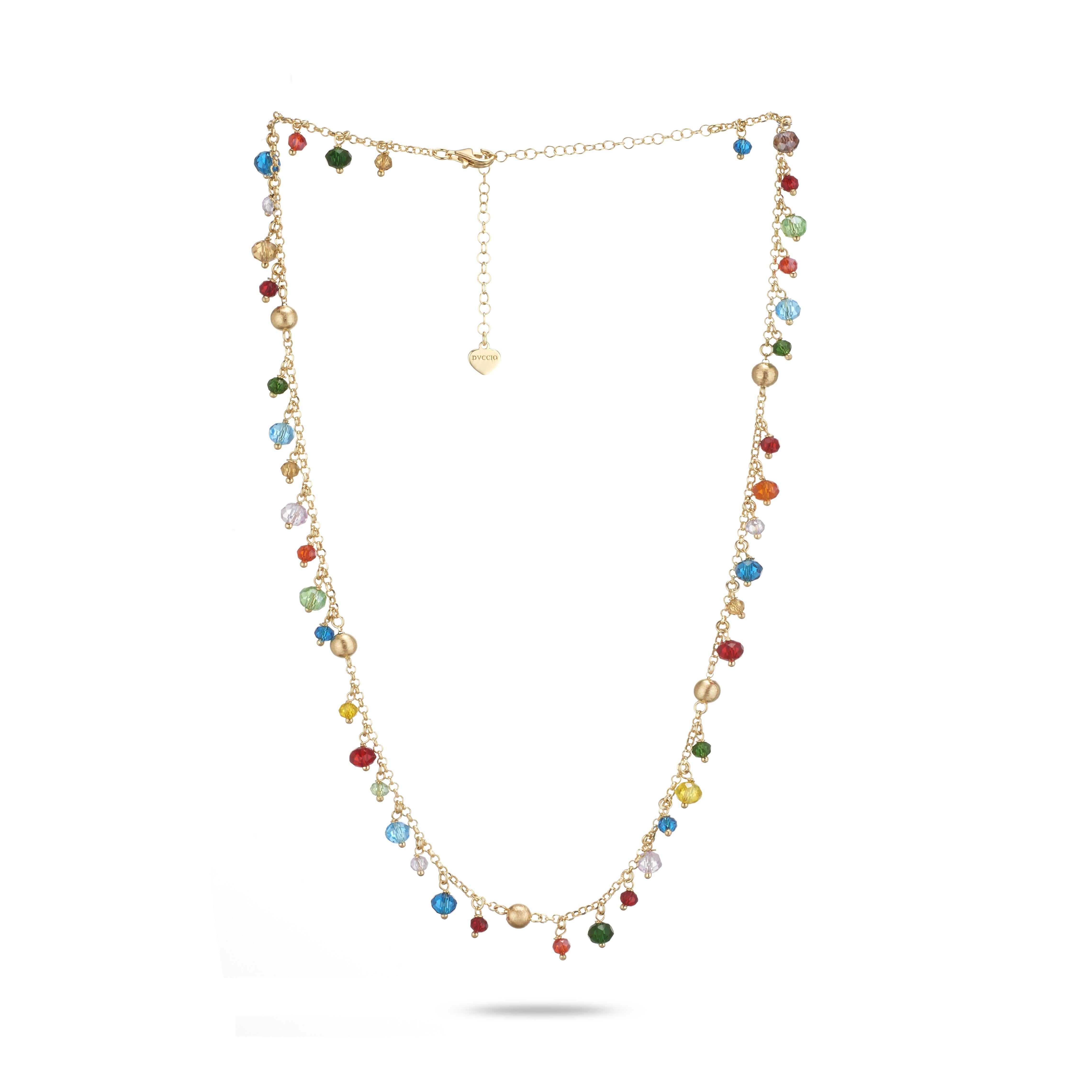 Formentera Necklace in 925 Silver Laminated in 24KT Gold with Natural Colored Crystals