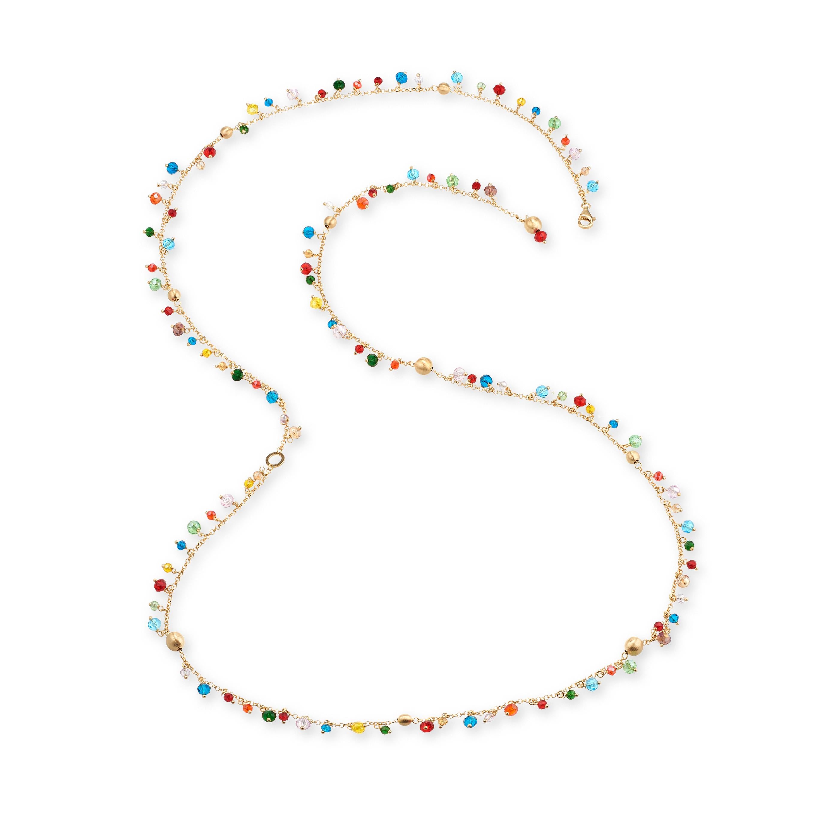 Formentera Long Necklace in 925 Silver Laminated in 24KT Gold with Natural Multicolor Crystals