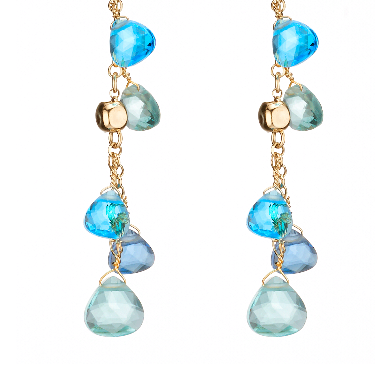 Capri Earrings 925 Silver Plated 24KT Gold Natural Blue Crystals