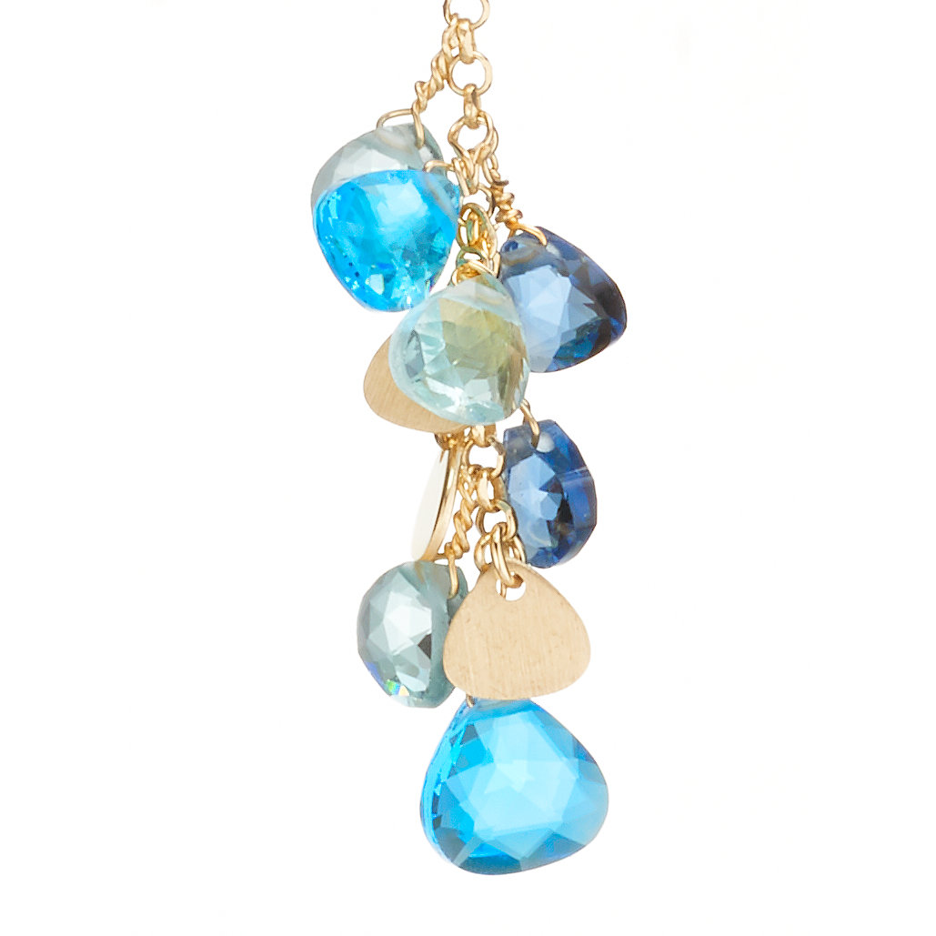Capri Earrings 925 Silver Plated 24KT Gold Natural Blue Crystals