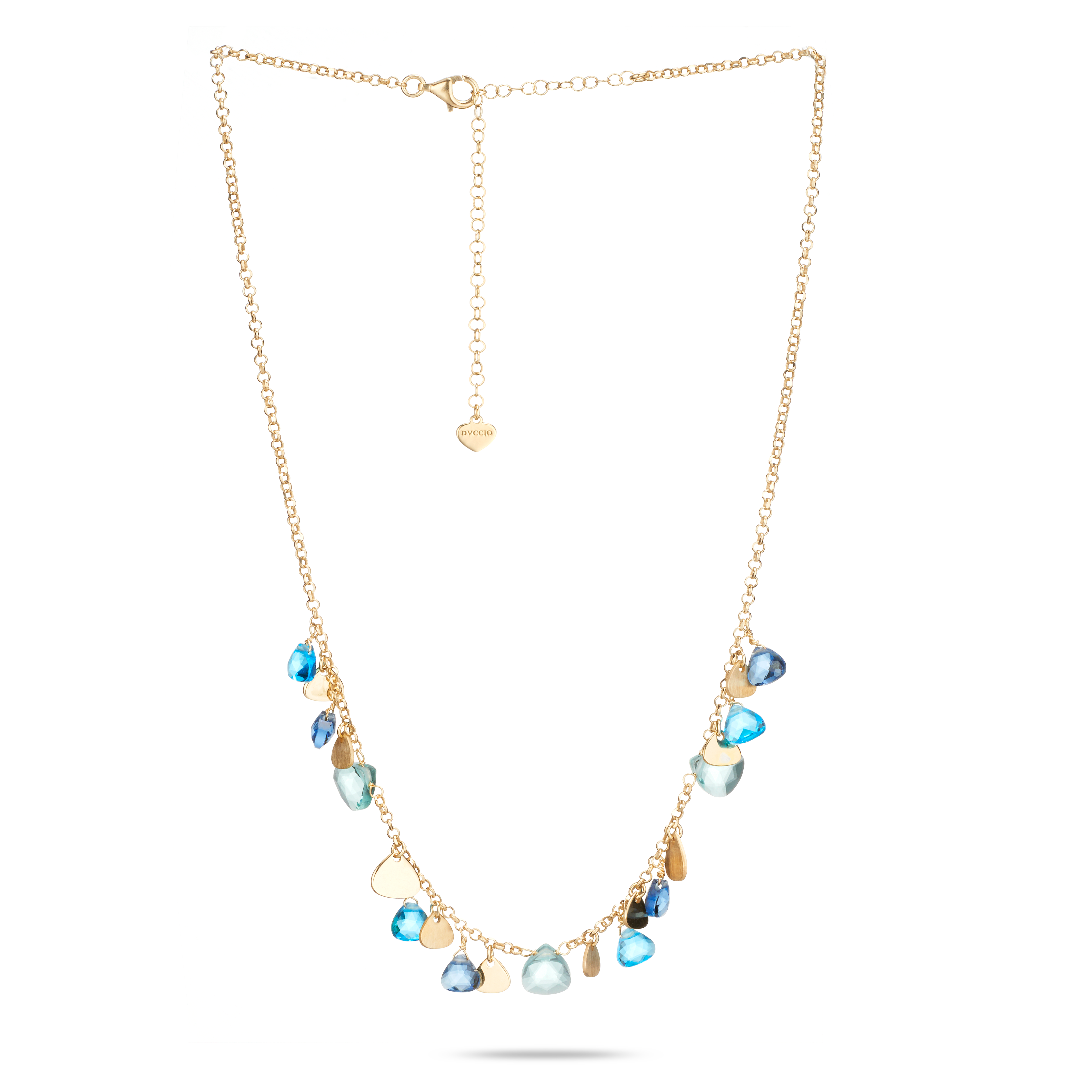 Capri Necklace 925 Silver Plated 24KT Gold Blue Crystal Inserts
