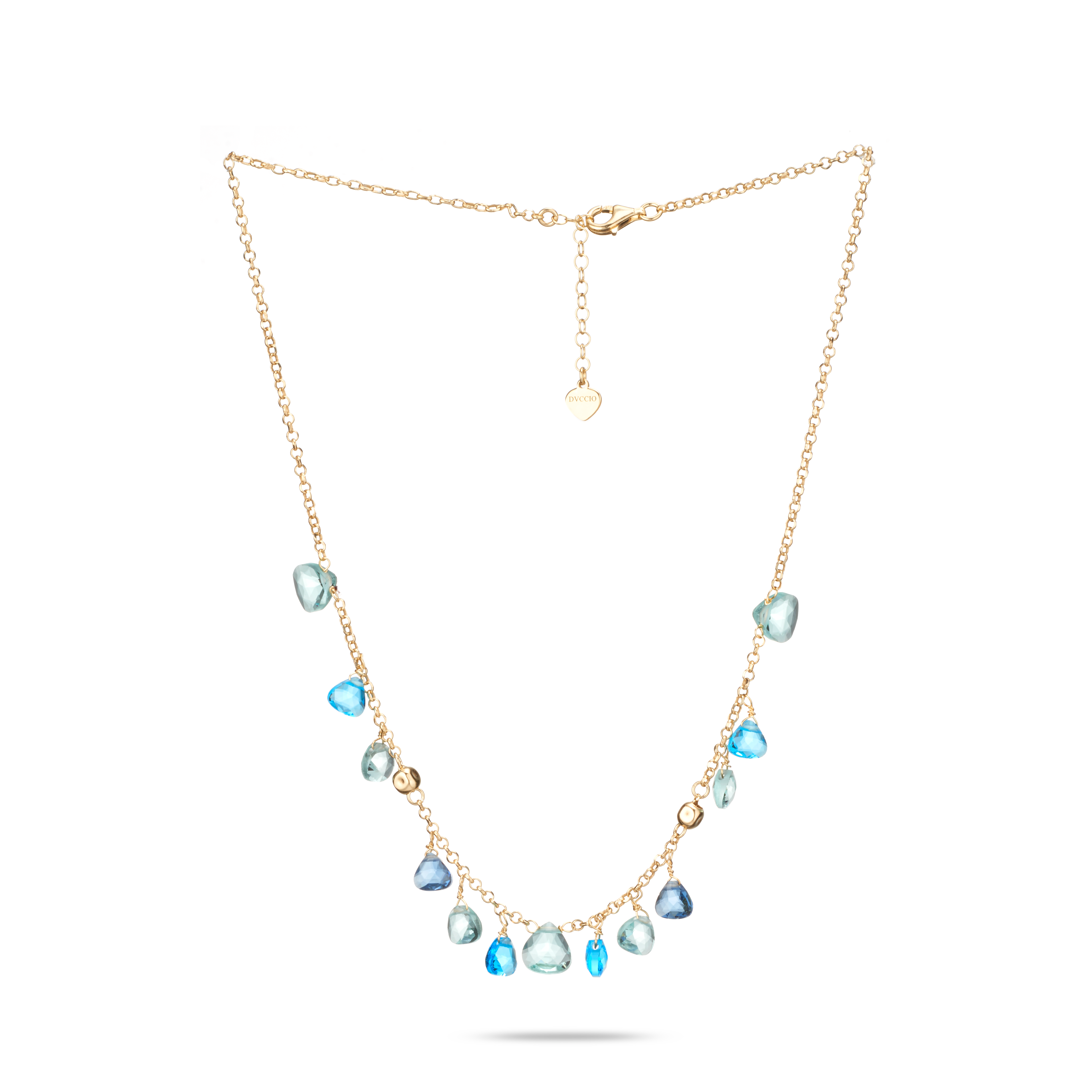 Capri Necklace 925 Silver Plated 24KT Gold Blue Topaz Crystals