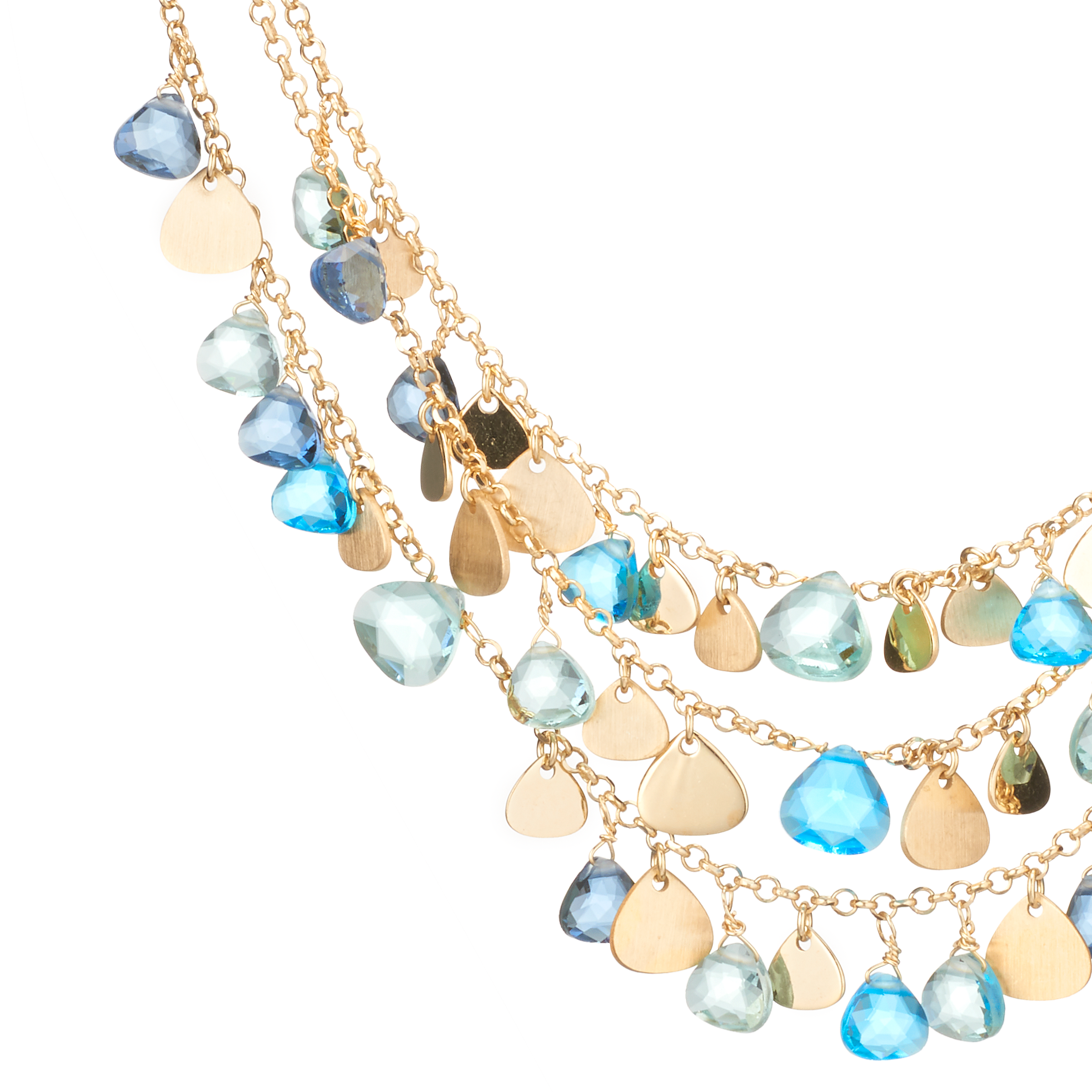 Capri Necklace 3 Strands 925 Silver 24KT Gold Plated Blue Topaz