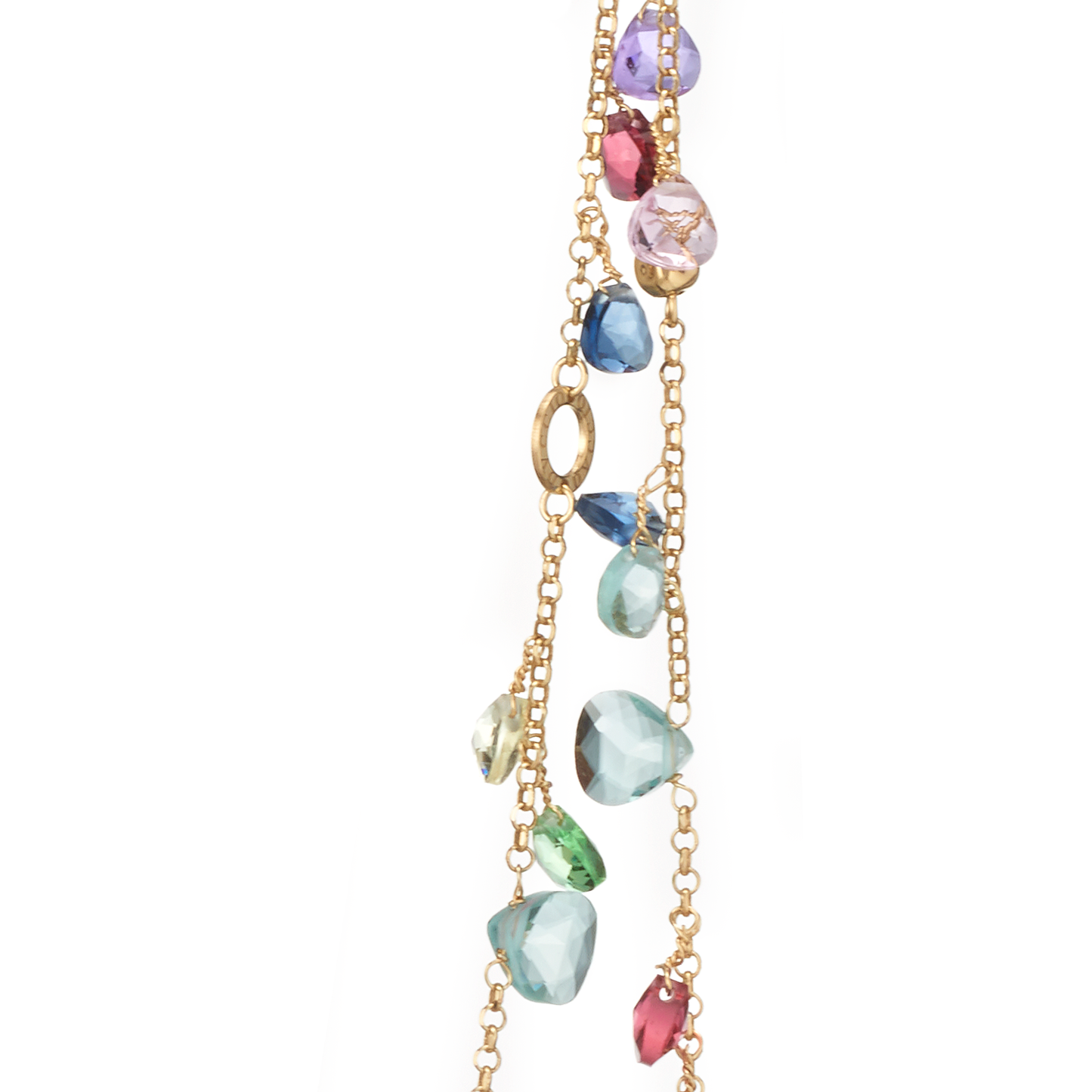 Collana Lunga Positano in Argento 925 Laminato Oro 24KT, con cristalli naturali a goccia taglio diamante