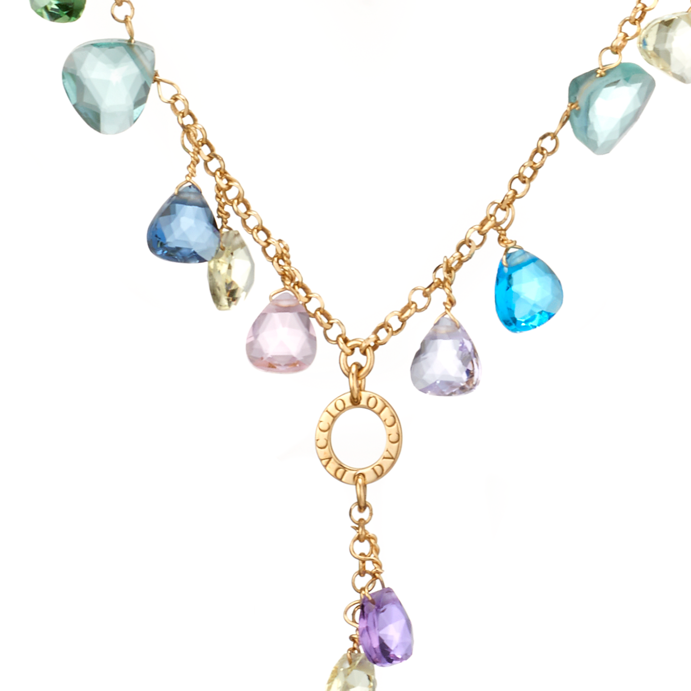 Collana Rosario Positano in Argento 925 Laminato Oro 24KT, con cristalli naturali a goccia taglio diamante
