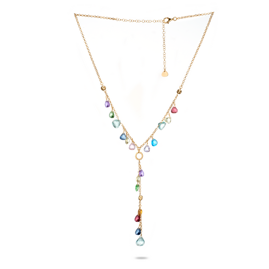 Collana Rosario Positano in Argento 925 Laminato Oro 24KT, con cristalli naturali a goccia taglio diamante