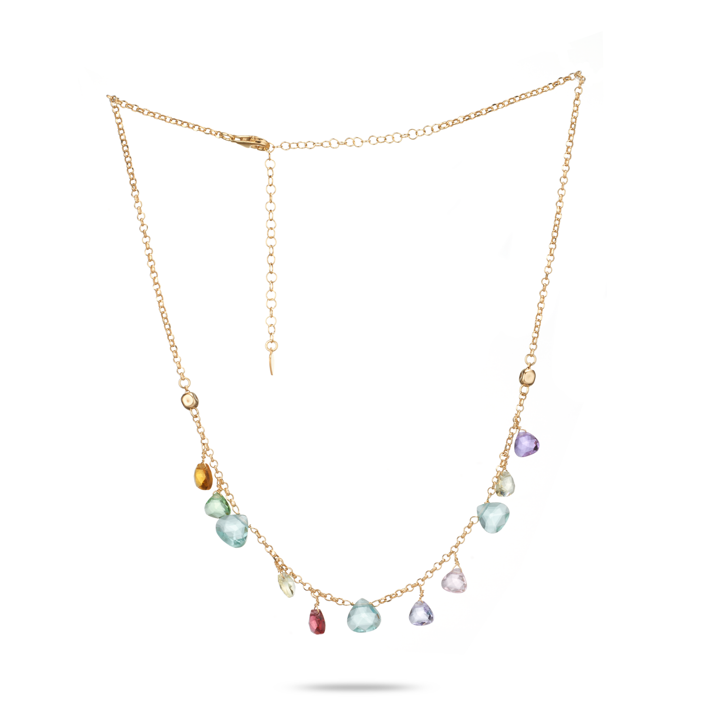 Collana Positano in Argento 925 Laminato Oro 24KT, con cristalli naturali a goccia taglio diamante