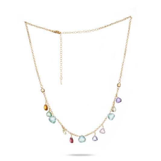 Collana Positano in Argento 925 Laminato Oro 24KT, con cristalli naturali a goccia taglio diamante