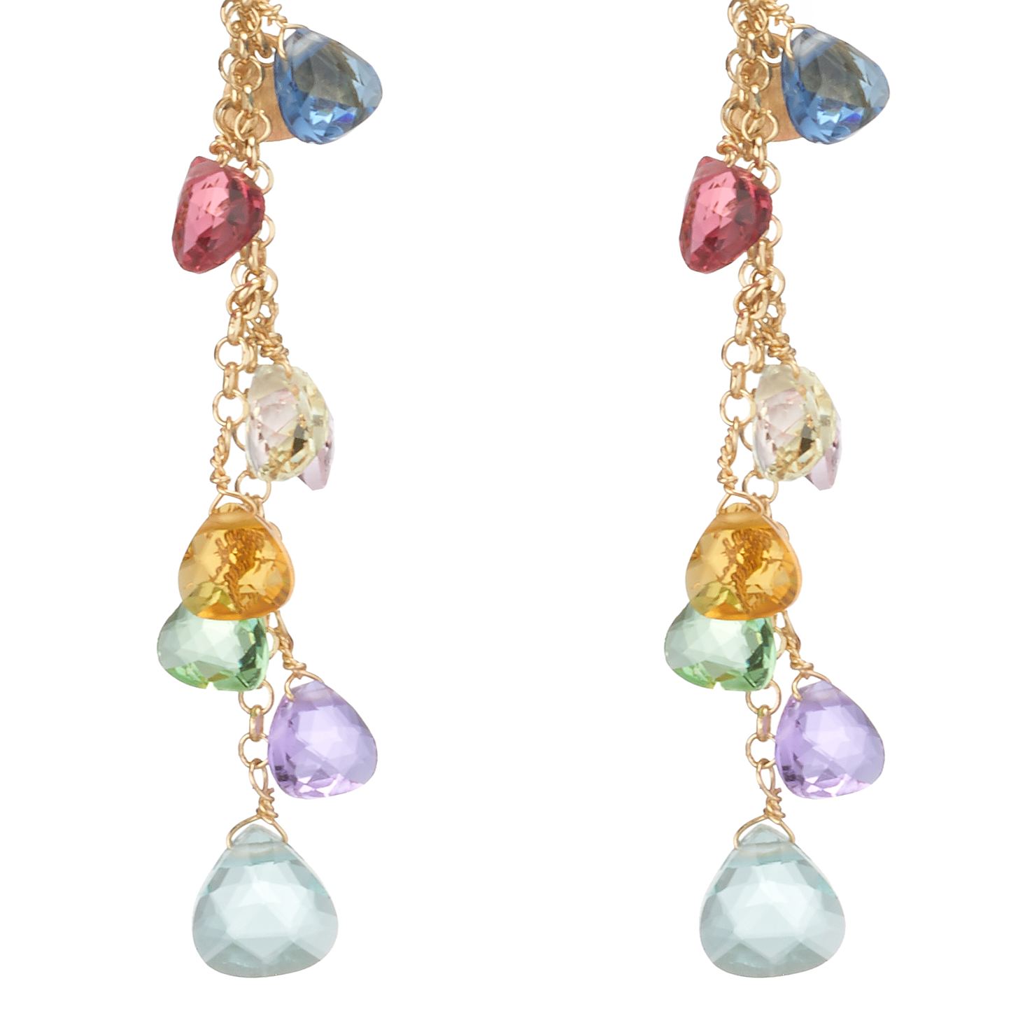 Positano Earrings 925 Silver Plated 24KT Gold Drop Diamond Cut Crystals