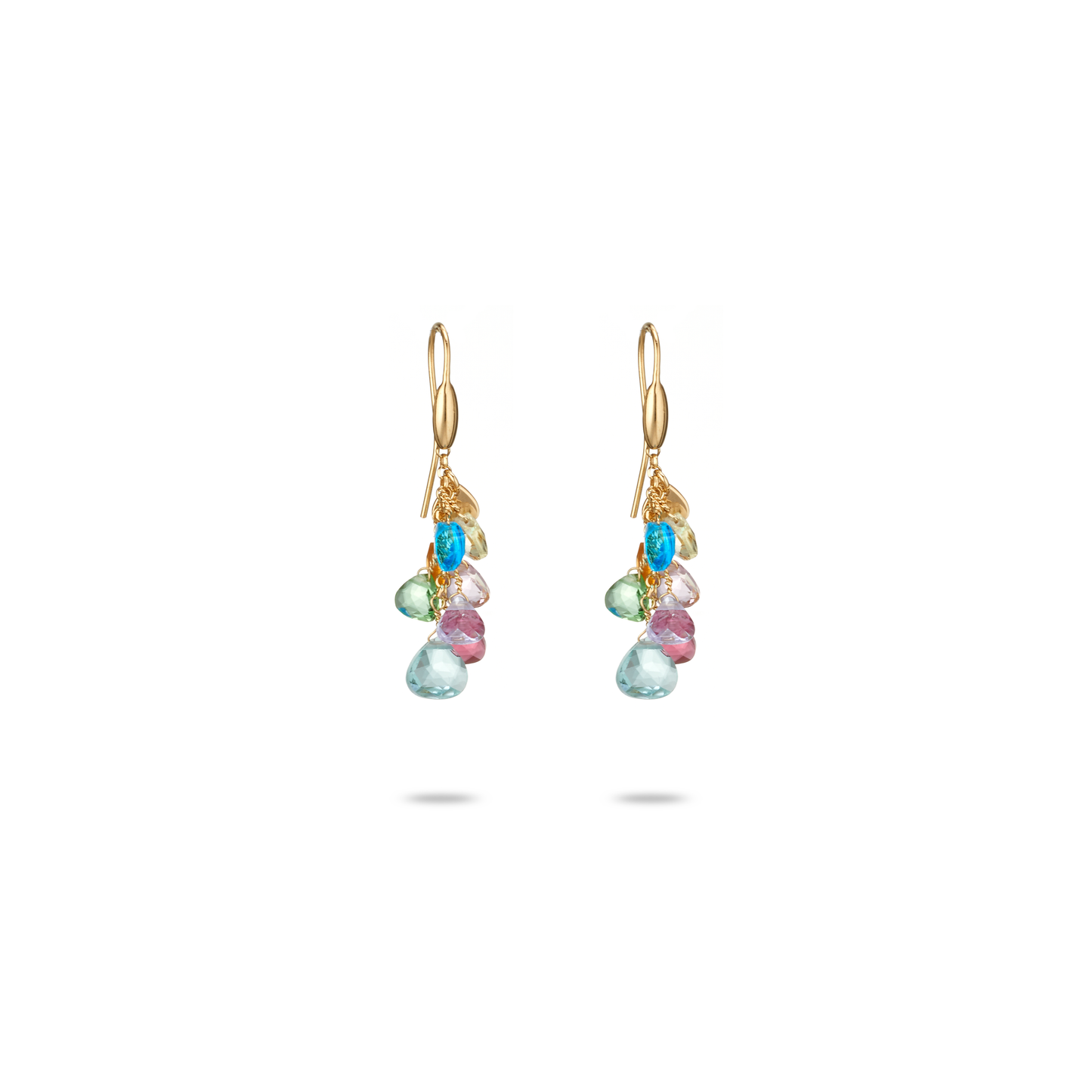 Orecchini multicolor Positano in Argento 925 Laminato Oro 24KT, con cristalli naturali a goccia taglio diamante