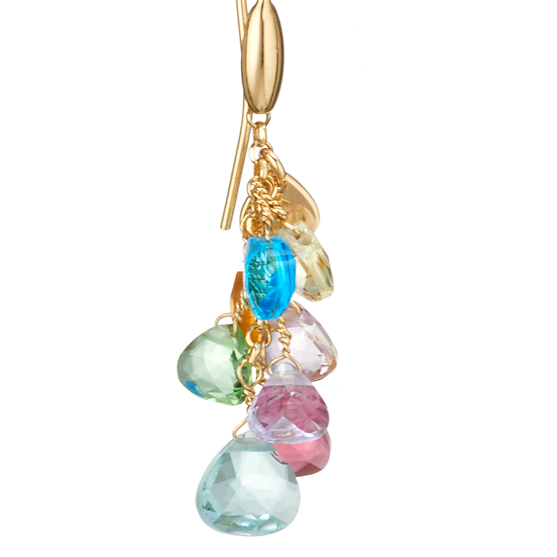 Orecchini multicolor Positano in Argento 925 Laminato Oro 24KT, con cristalli naturali a goccia taglio diamante