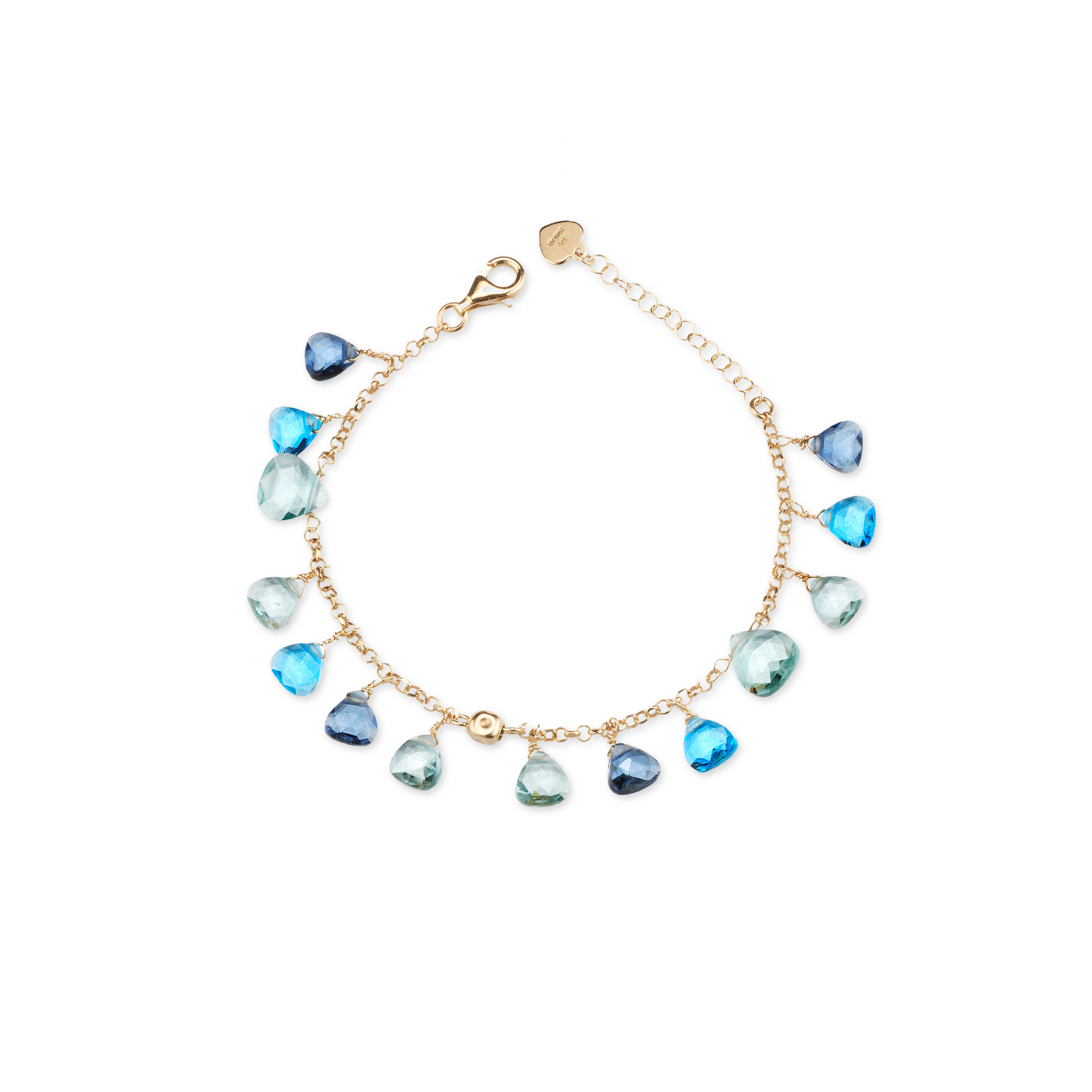 Bracciale Capri in Argento 925 Oro 24KT con Cristalli Azzurri a Goccia