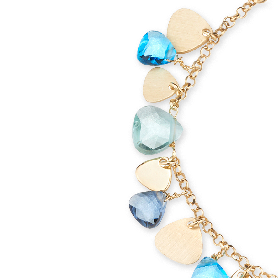 Capri Bracelet 925 Silver Plated 24KT Gold Natural Blue Crystals