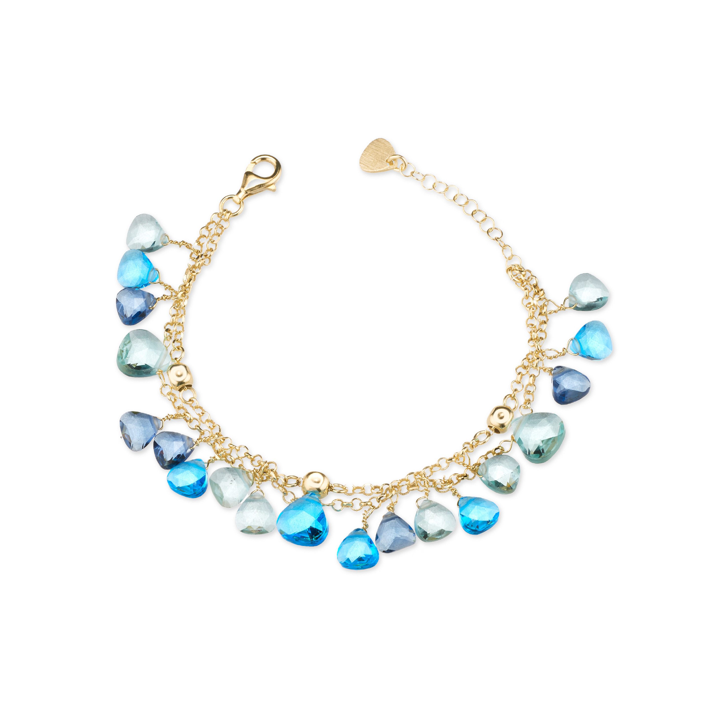 Bracciale Capri a due fili in Argento 925 Laminato in Oro 24kt, con cristalli naturali a goccia con taglio diamante