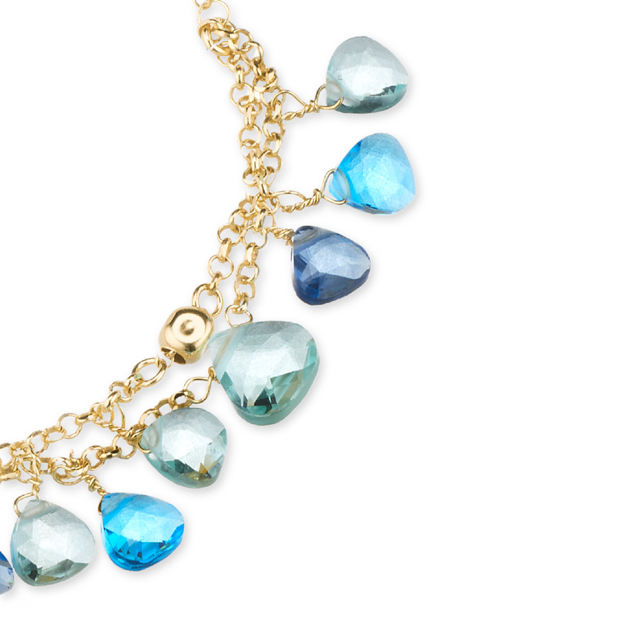 Bracciale Capri a due fili in Argento 925 Laminato in Oro 24kt, con cristalli naturali a goccia con taglio diamante