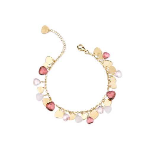 Bracciale Capri in Argento 925 Laminato in Oro Puro 24KT con Cristalli Naturali e Inserti in Argento
