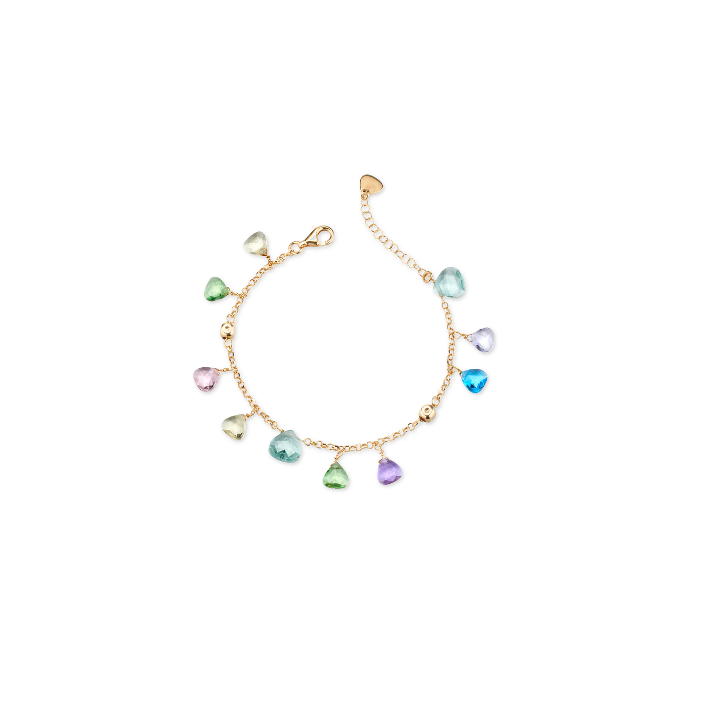 Bracciale Positano in Argento 925 Laminato Oro 24KT, con cristalli naturali a goccia taglio diamante