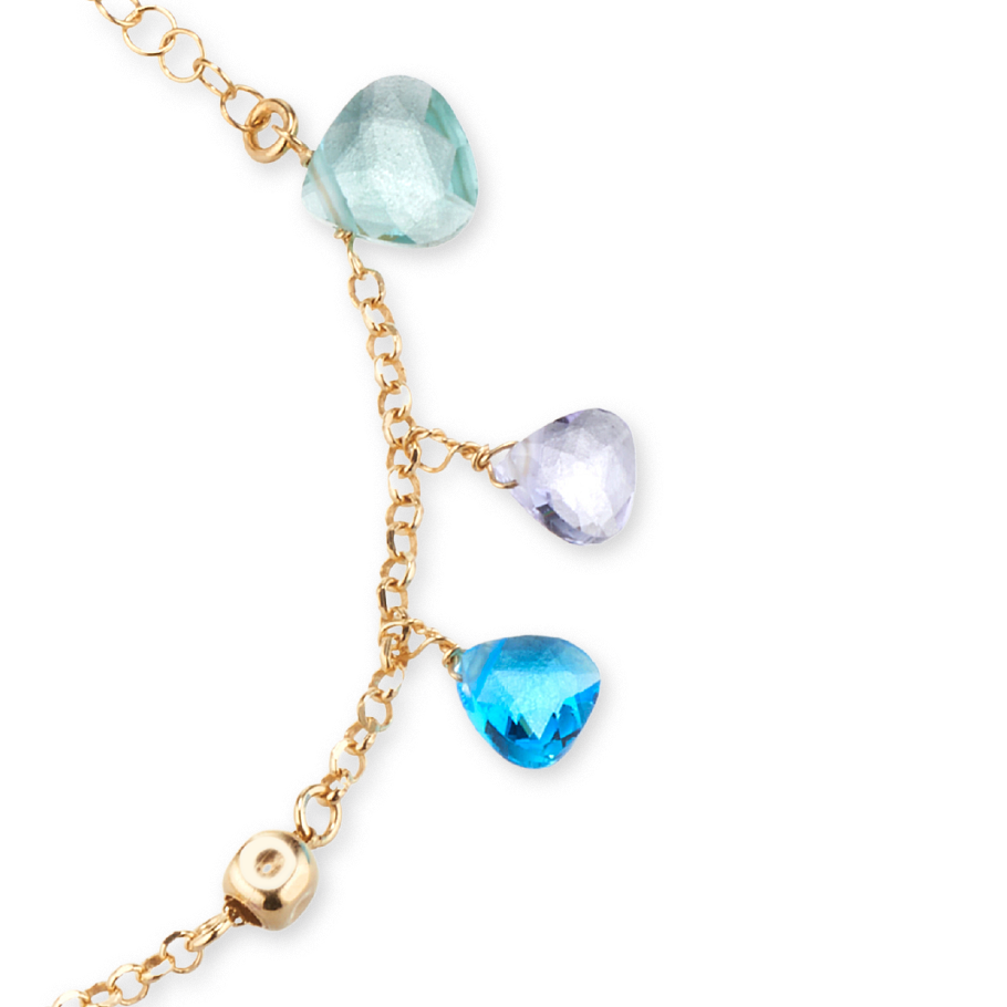 Bracciale Positano in Argento 925 Laminato Oro 24KT, con cristalli naturali a goccia taglio diamante
