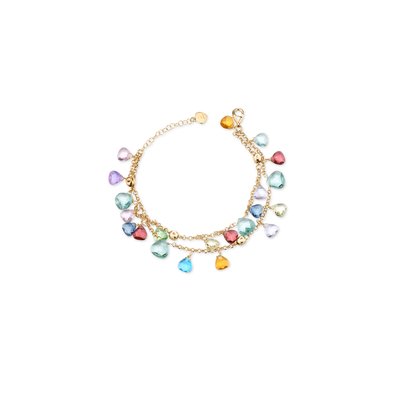 Bracciale a due fili Positano in Argento 925 Laminato Oro 24KT, con cristalli naturali a goccia taglio diamante