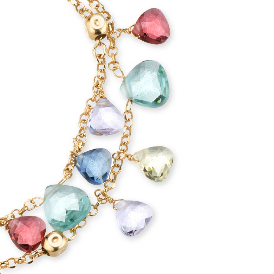 Bracciale a due fili Positano in Argento 925 Laminato Oro 24KT, con cristalli naturali a goccia taglio diamante