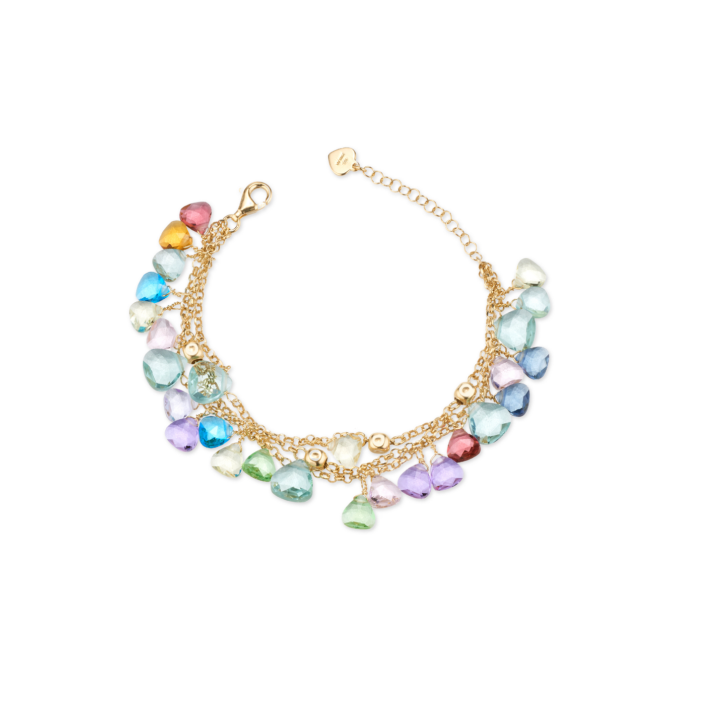 Bracciale a Due Fili in Argento 925 Laminato Oro 24KT, con cristalli naturali a goccia taglio diamante