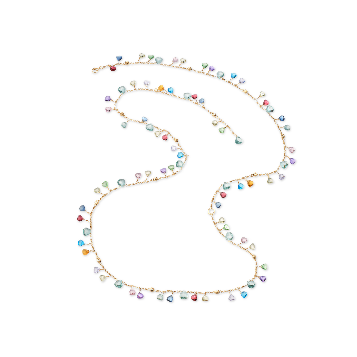 Collana Lunga Positano in Argento 925 Laminato Oro 24KT, con cristalli naturali a goccia taglio diamante