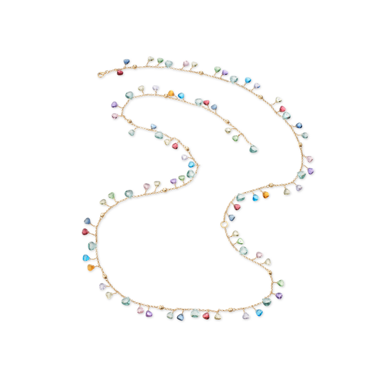 Collana Lunga Positano in Argento 925 Laminato Oro 24KT, con cristalli naturali a goccia taglio diamante