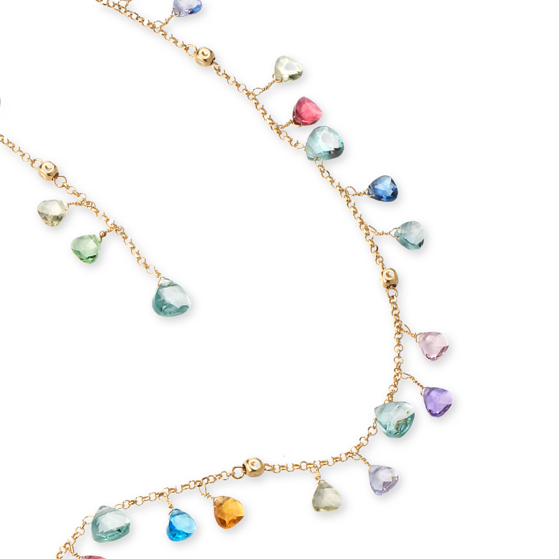Collana Lunga Positano in Argento 925 Laminato Oro 24KT, con cristalli naturali a goccia taglio diamante