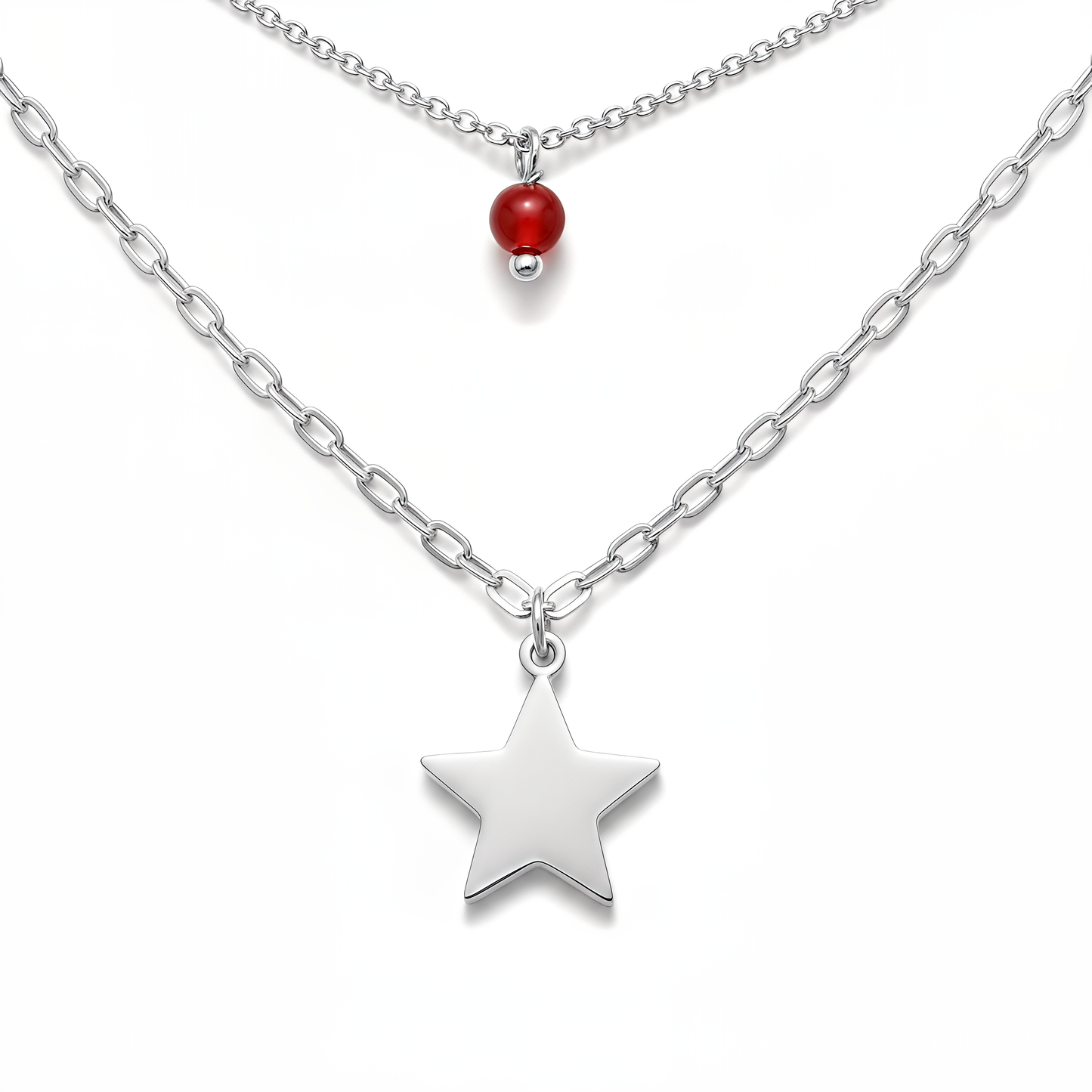 Collana Chérie Double Star Red in Argento 925 Laminata Oro 24KT