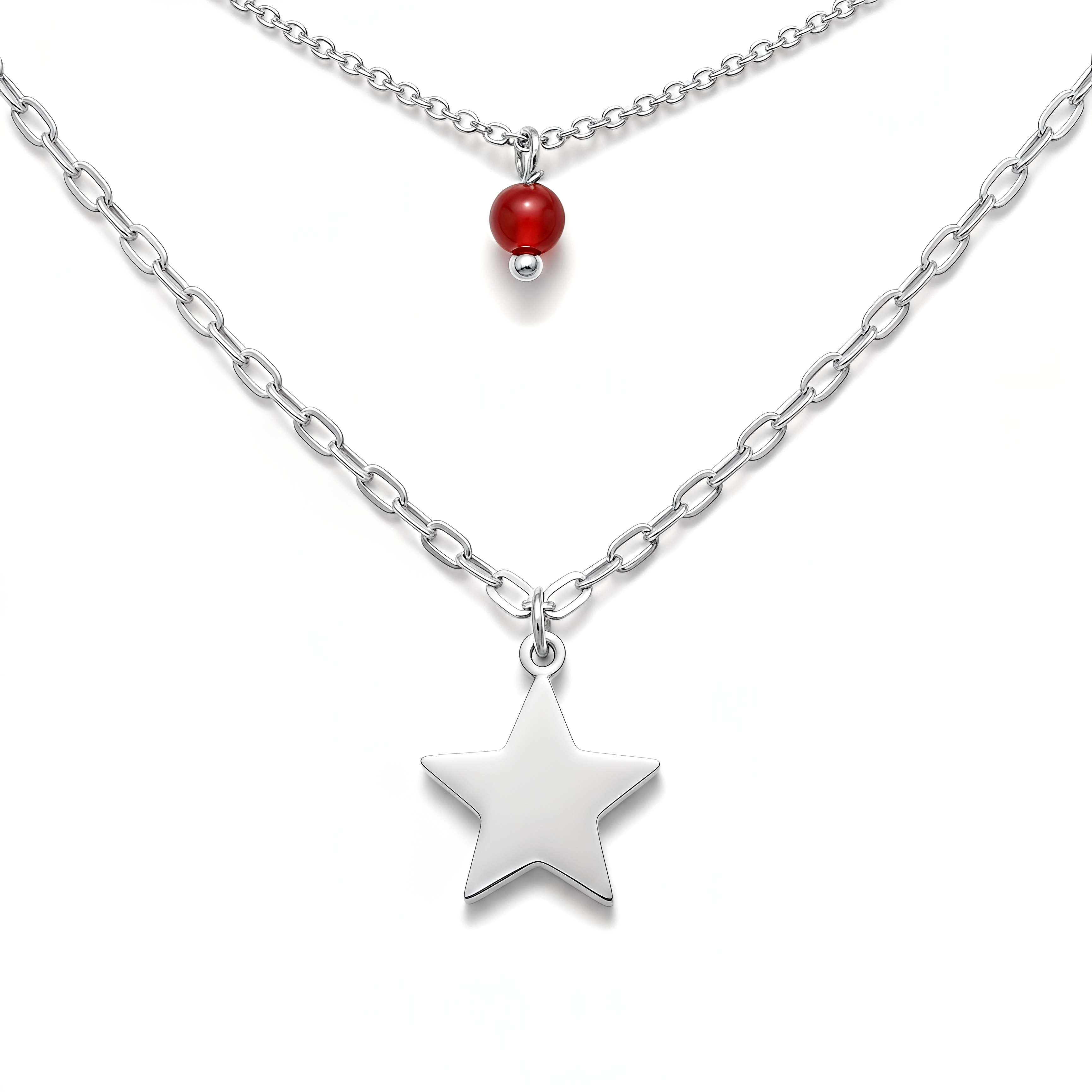 Chérie Double Star Red Necklace in 925 Silver with 24KT Gold Plated Finish