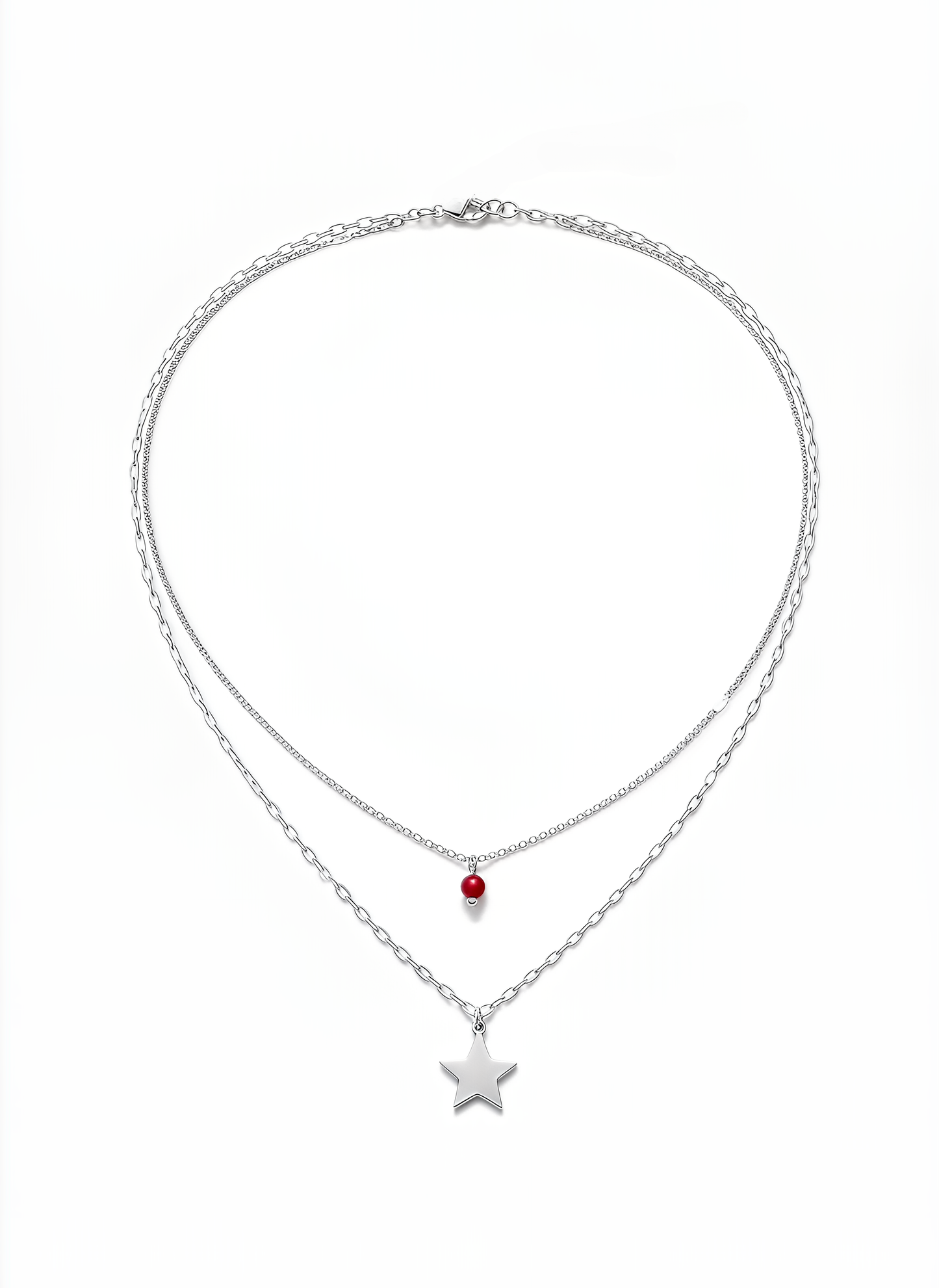 Collana Chérie Double Star Red in Argento 925 Laminata Oro 24KT