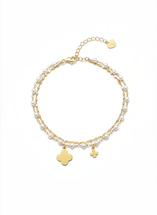Bracciale VIBES a 2 Fili in Argento 925 Laminato in Oro 24KT con Perle