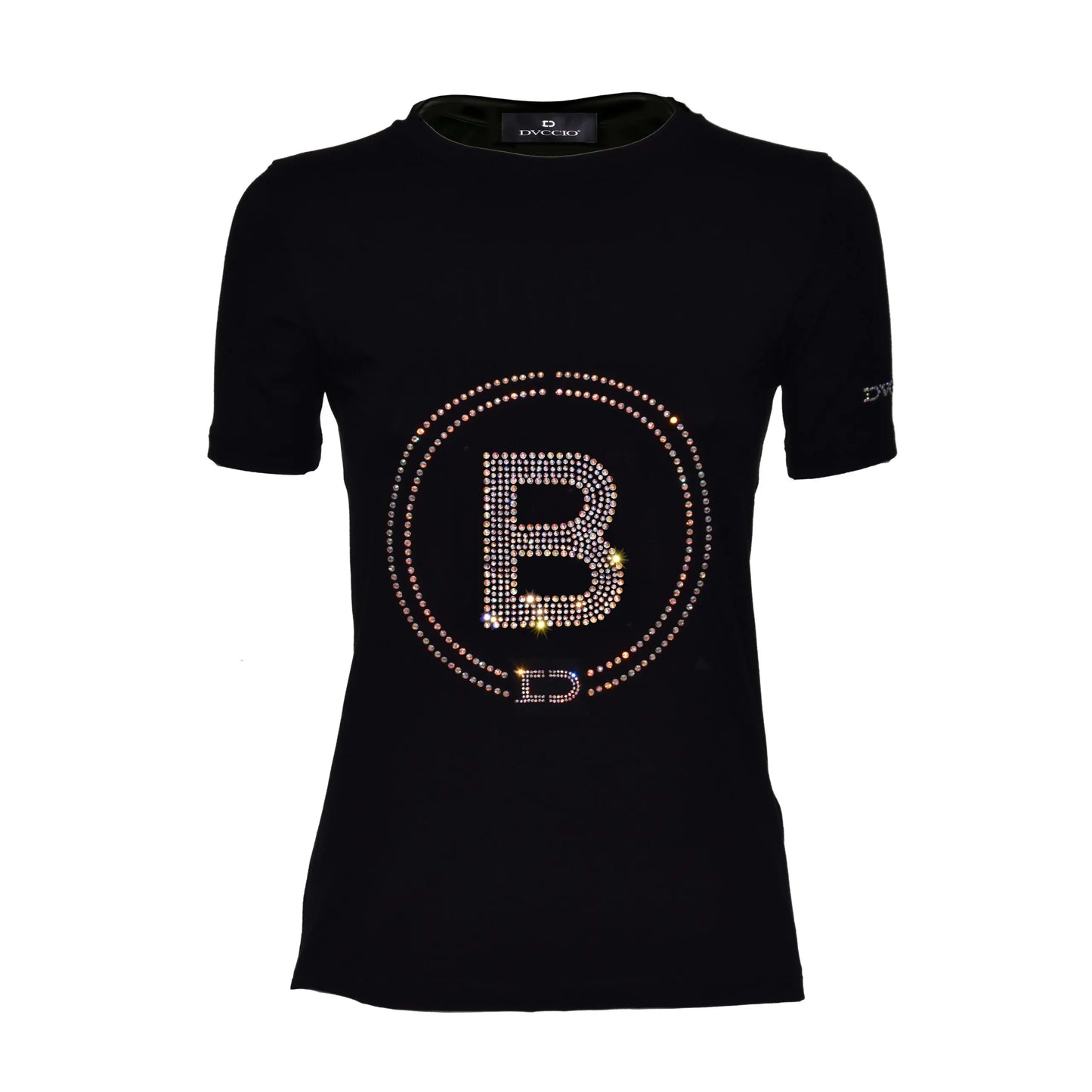 Tshirt "My Letter" nera con lettera in strass