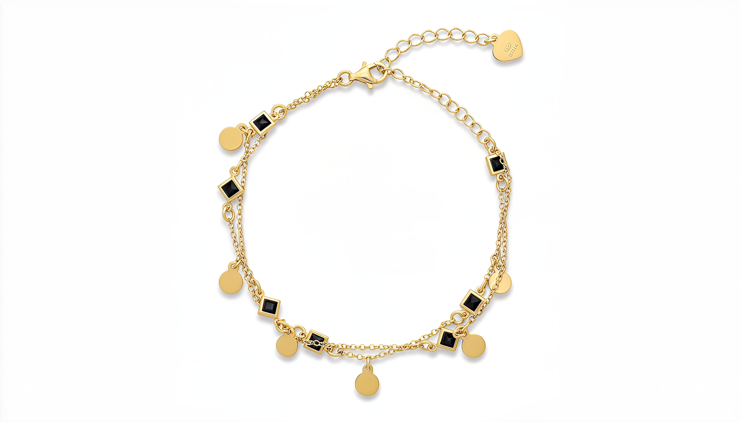 Bracciale Chérie Double Black Coin in Argento 925 Laminato Oro 24KT – DVCCIO