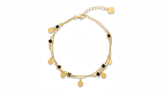 Bracciale Chérie Double Black Coin in Argento 925 Laminato Oro 24KT – DVCCIO