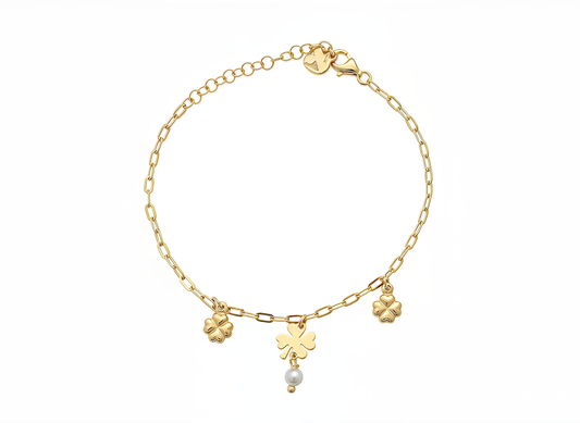 Bracciale Lucky Pearl Chérie in Argento 925 Laminato in Oro 24KT