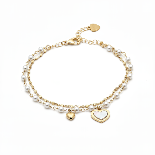Bracciale VIBES a 2 Fili in Argento 925 Laminato in Oro 24KT con Perle