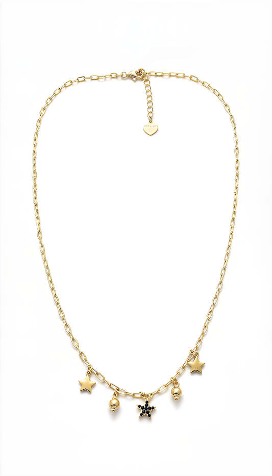 Collana Chèrie Stella Nera in Argento 925 Laminato Oro 24KT