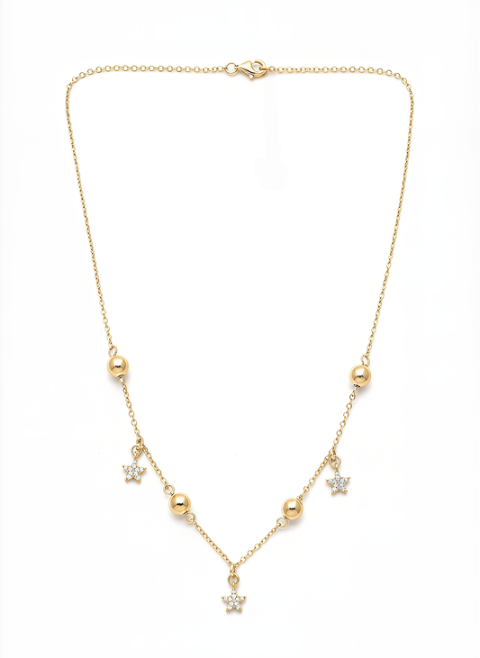 Collana Chérie Stelle in Argento 925 Laminato Oro 24KT con Cristalli